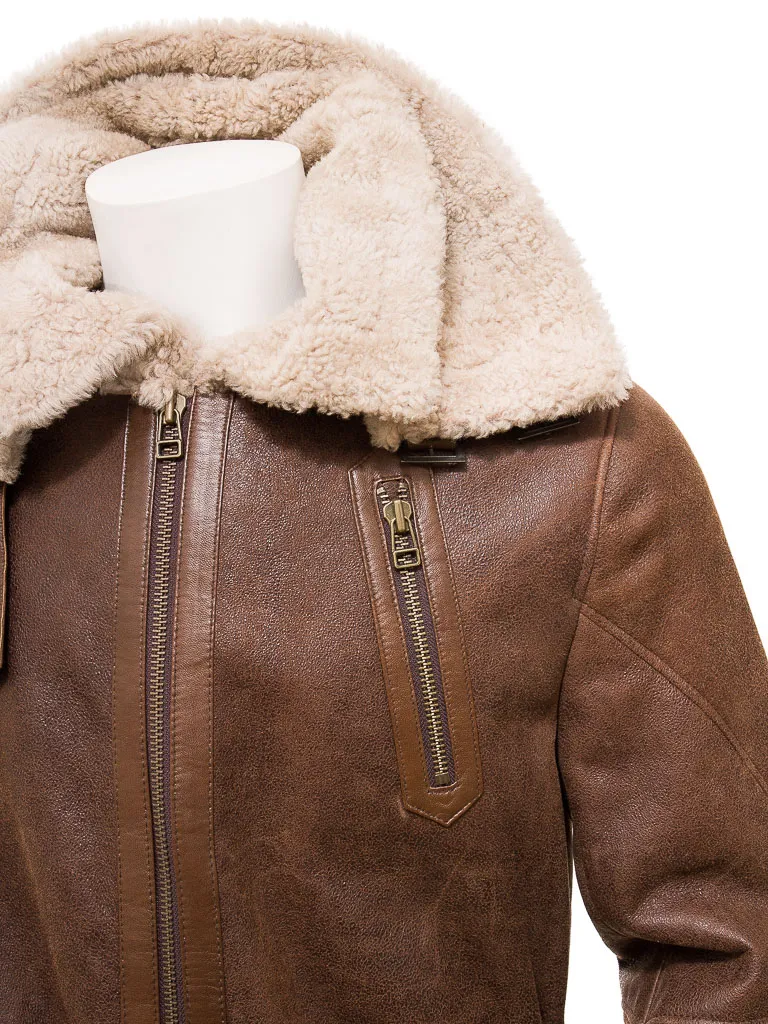 Brown Men's Shearling Trench Coat - MEETH