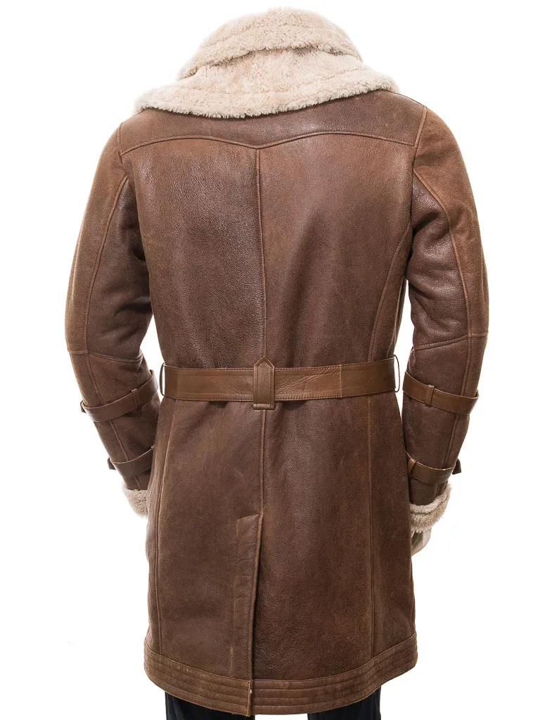 Brown Men's Shearling Trench Coat - MEETH