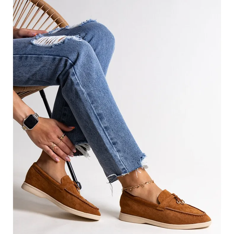 Brown Moccasins with Metal Pendant