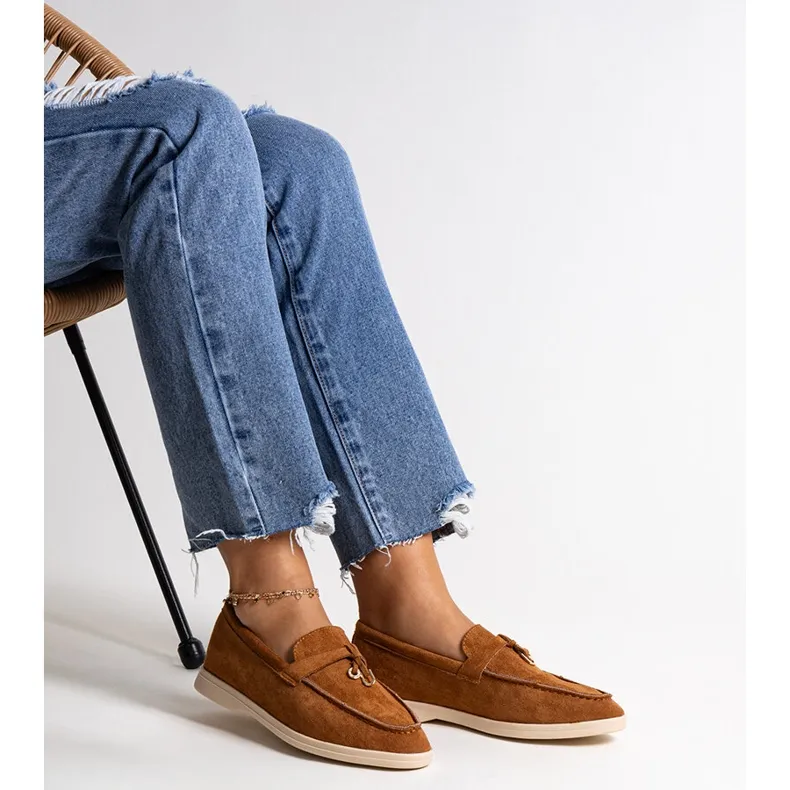 Brown Moccasins with Metal Pendant