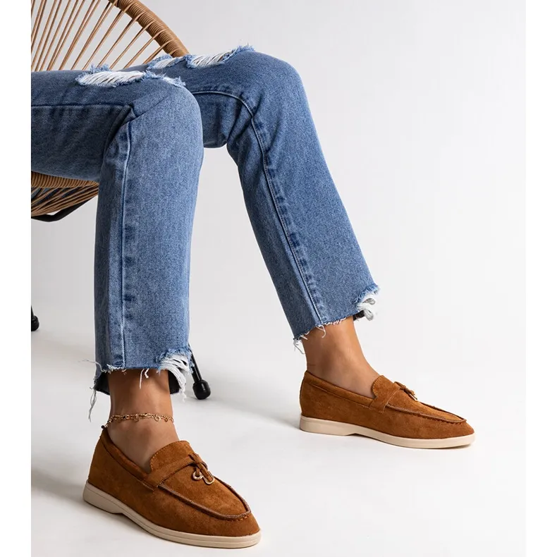 Brown Moccasins with Metal Pendant