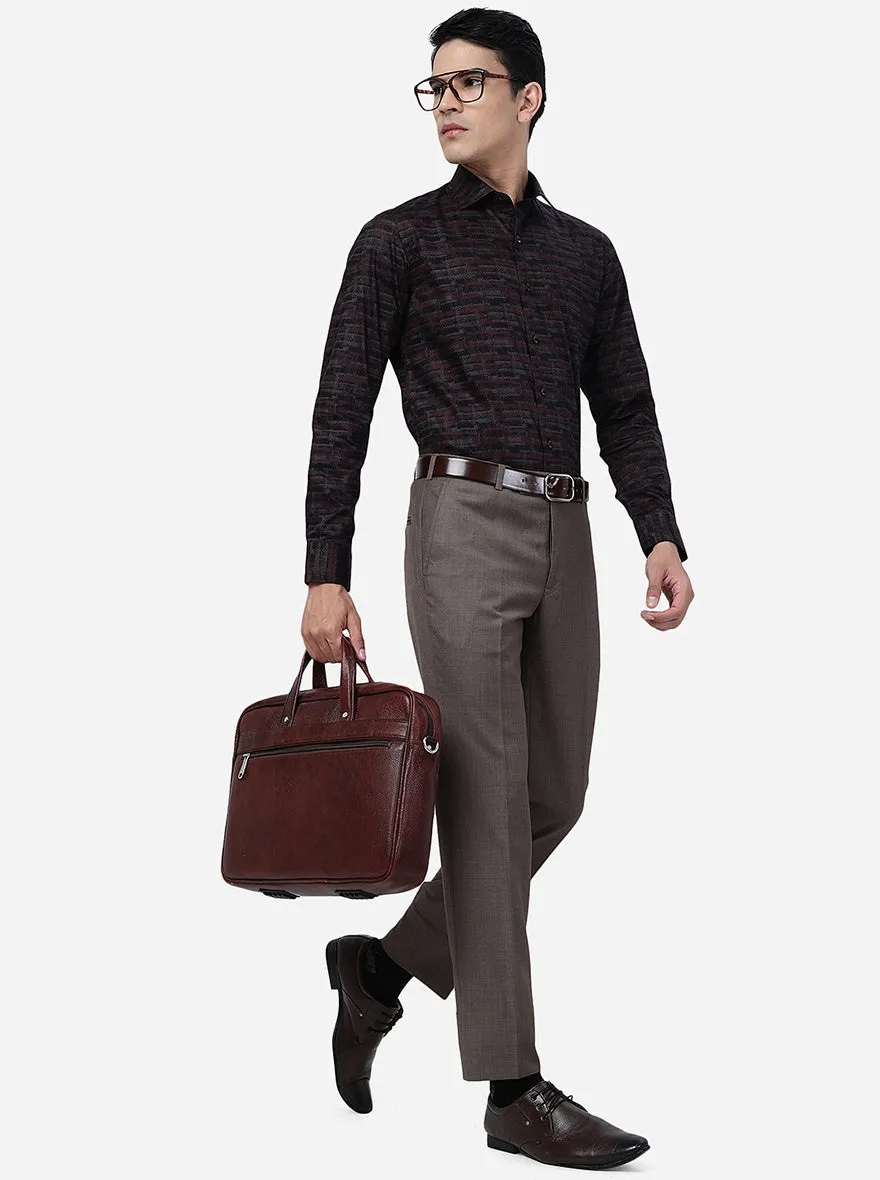 Brown Slim Fit Formal Trouser with Metal Detail - Shop Now