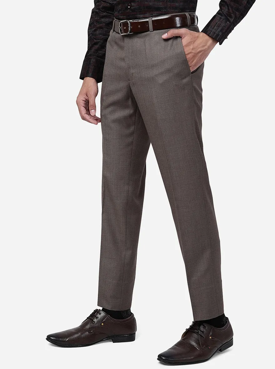 Brown Slim Fit Formal Trouser with Metal Detail - Shop Now