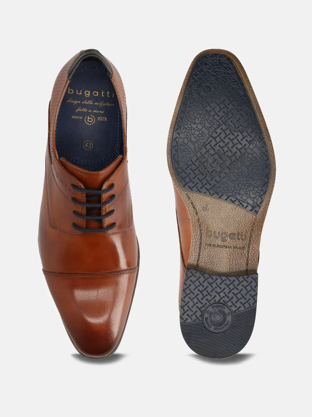 bugatti Cognac Premium Leather Formal Derby Shoes