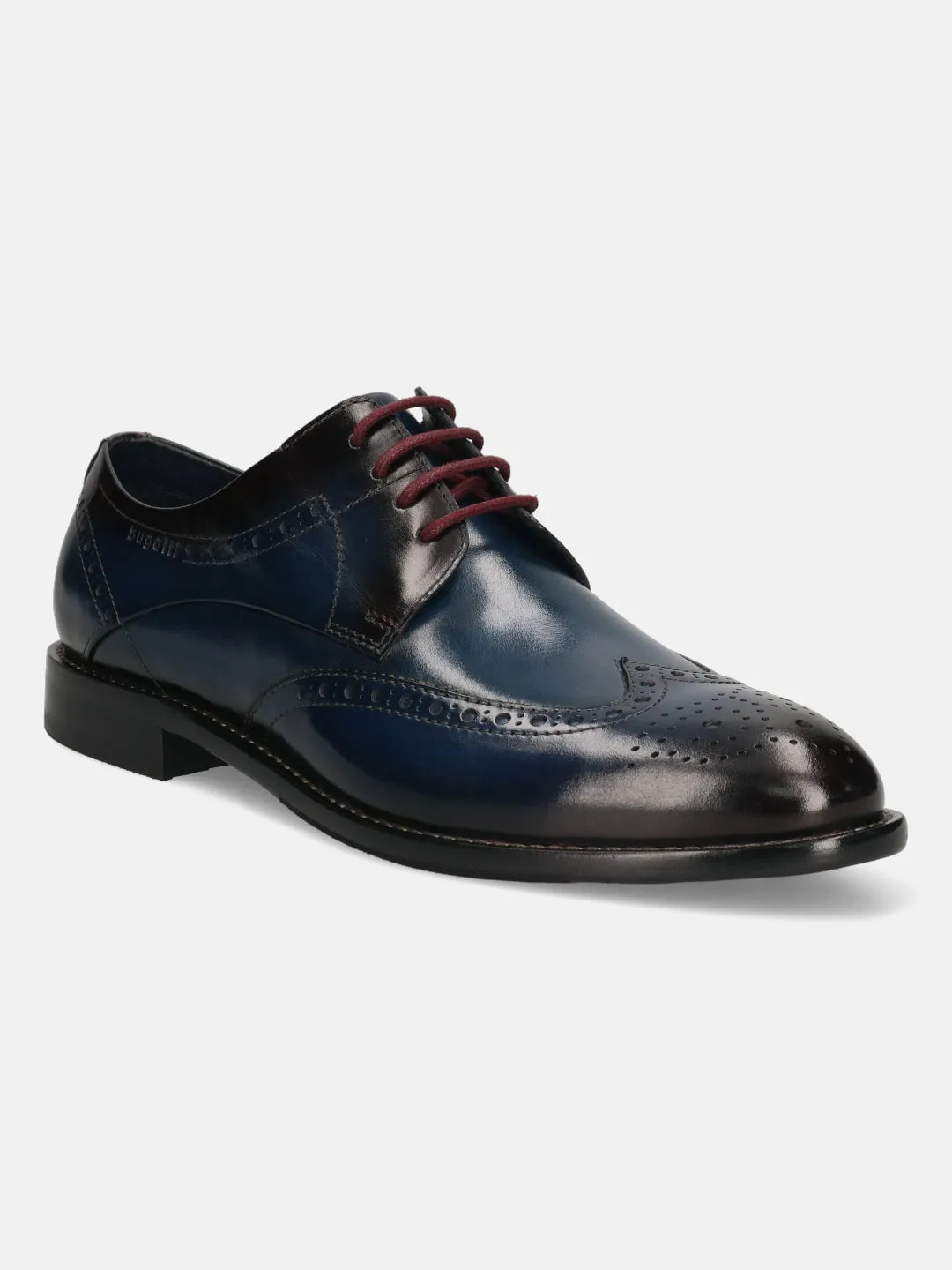 bugatti Dark Blue & Dark Red Premium Leather Derby shoes