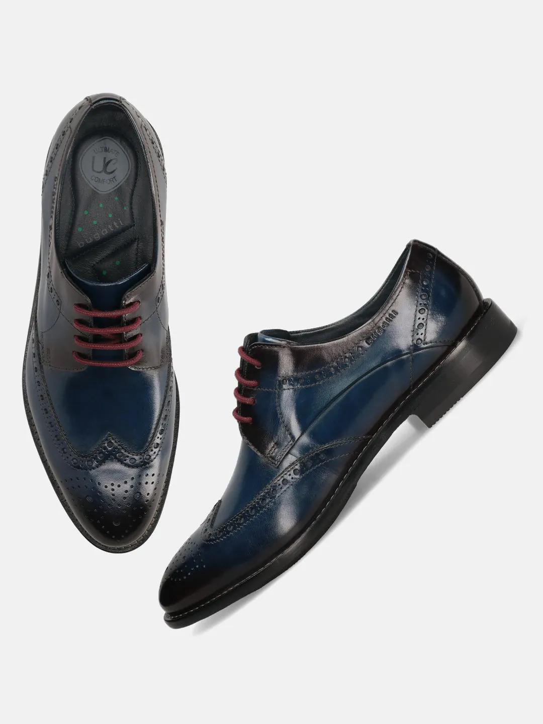 bugatti Dark Blue & Dark Red Premium Leather Derby shoes