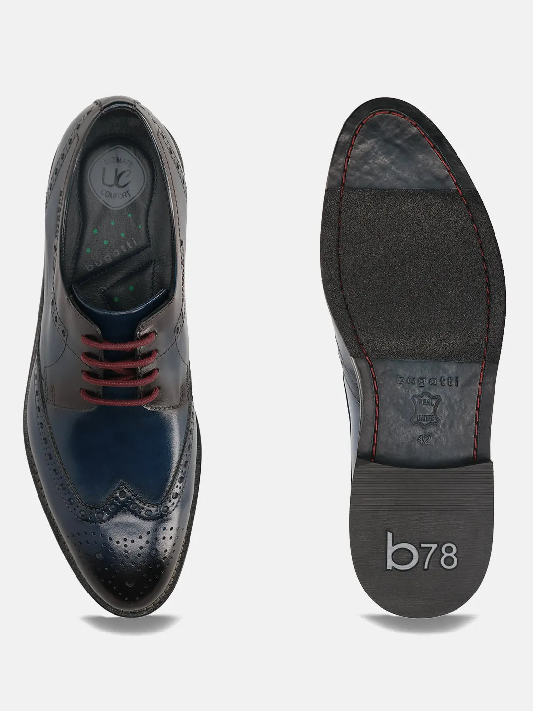 bugatti Dark Blue & Dark Red Premium Leather Derby shoes