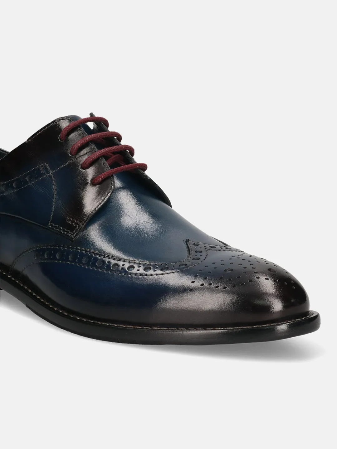 bugatti Dark Blue & Dark Red Premium Leather Derby shoes