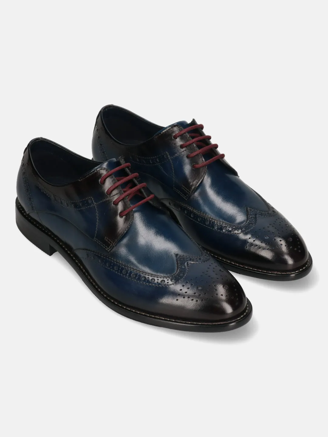 bugatti Dark Blue & Dark Red Premium Leather Derby shoes