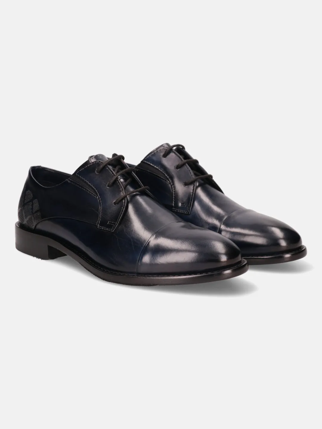 bugatti Dark Blue Premium Leather Derby Shoes