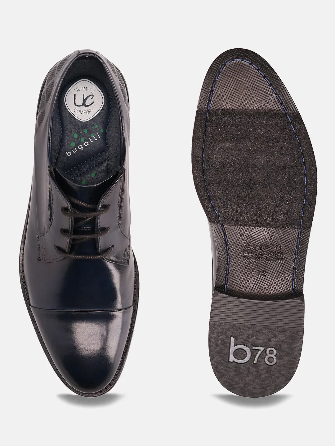 bugatti Dark Blue Premium Leather Derby Shoes