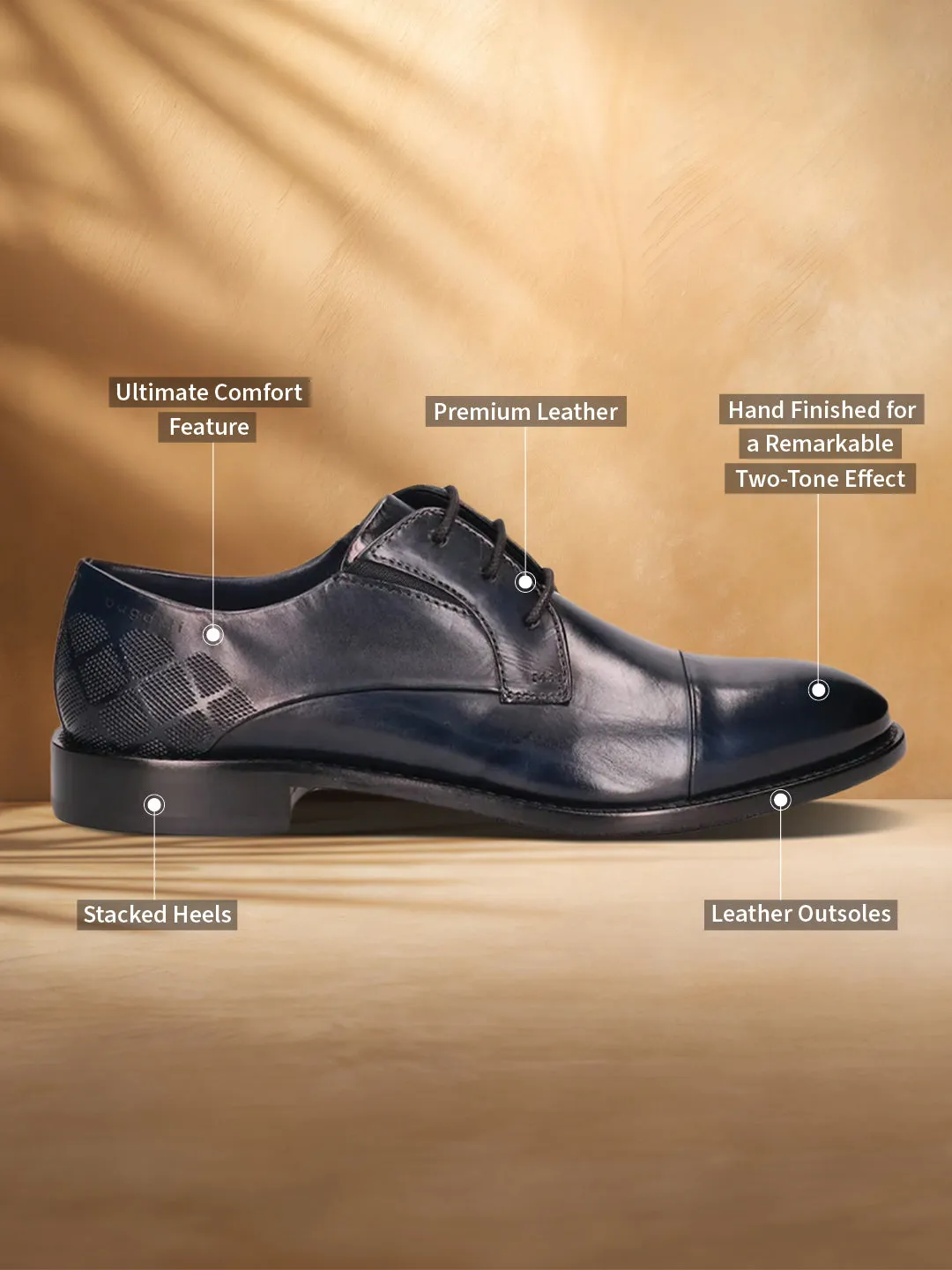 bugatti Dark Blue Premium Leather Derby Shoes