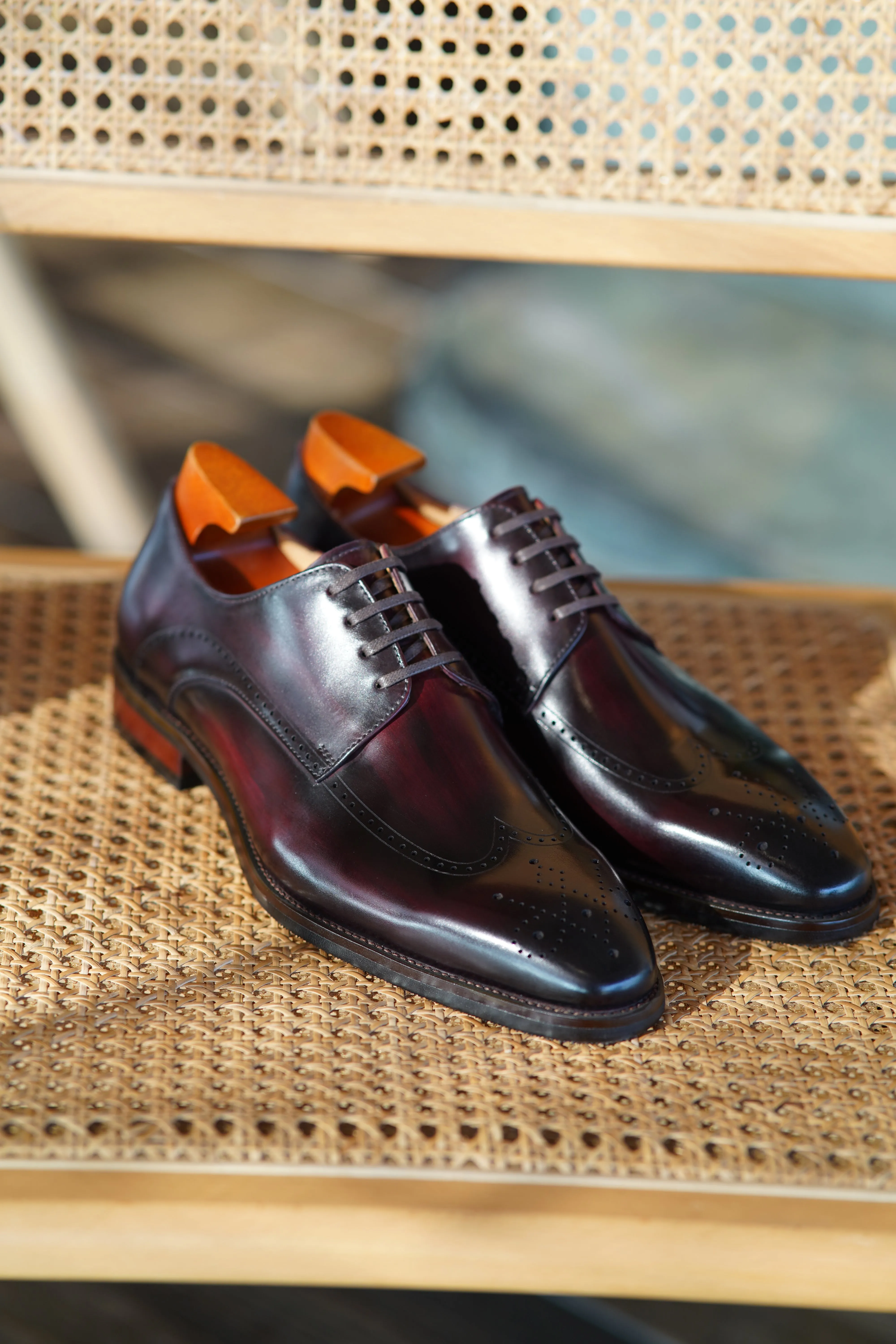 Burgundy Wingtip Brogue Derby Shoes