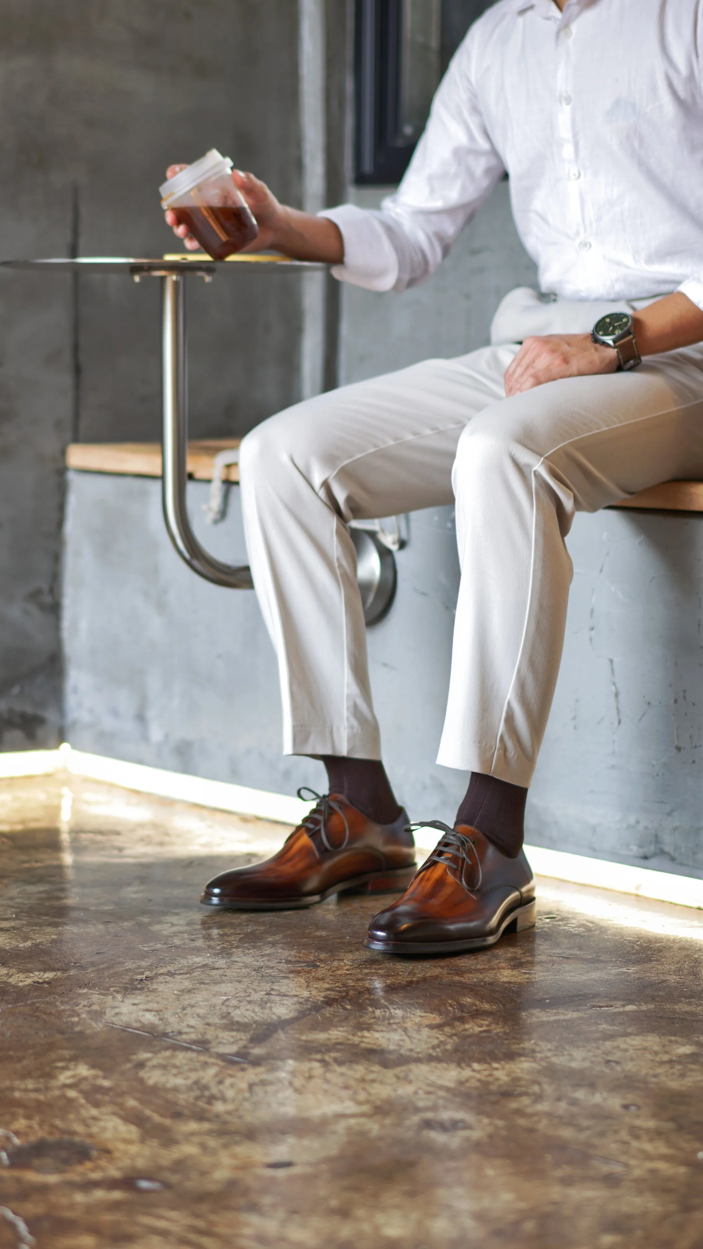 Burnished Brown Leather Derby Shoes