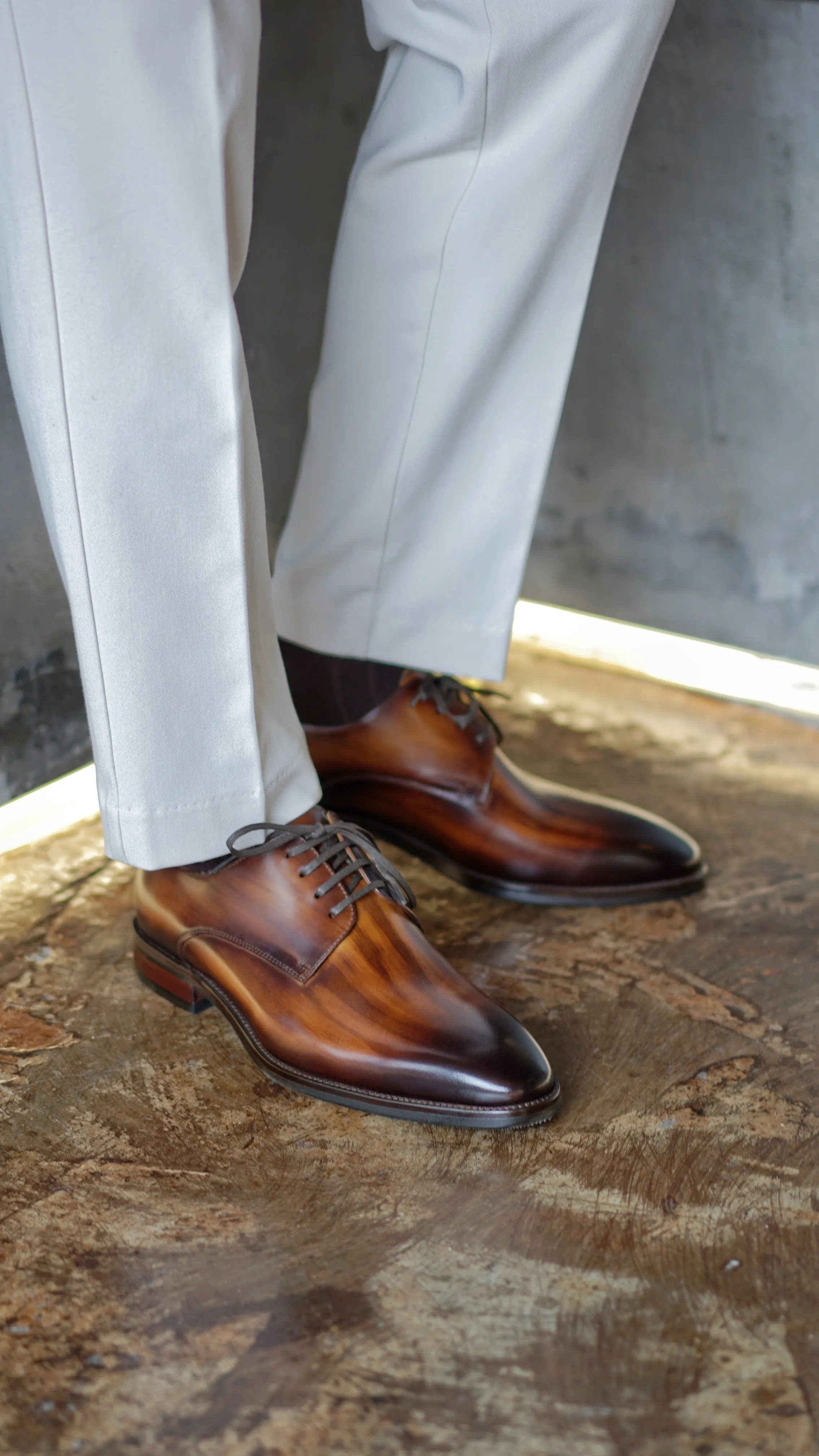 Burnished Brown Leather Derby Shoes