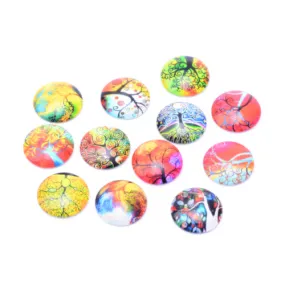 Assorted Transparent Glass Tree Pattern Cabochons 20mm