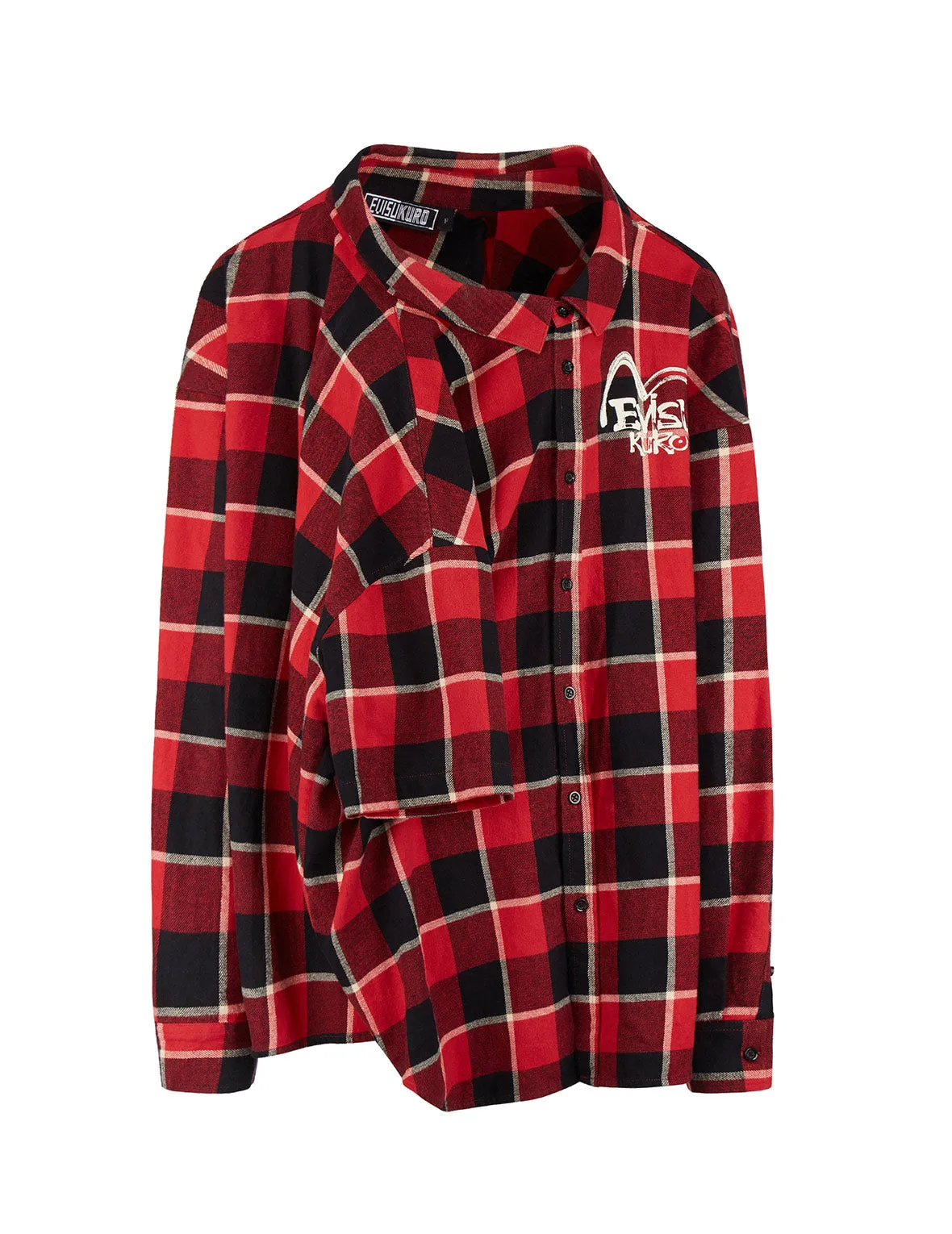 Calligraphy Print Asymmetric Flannel Shirt