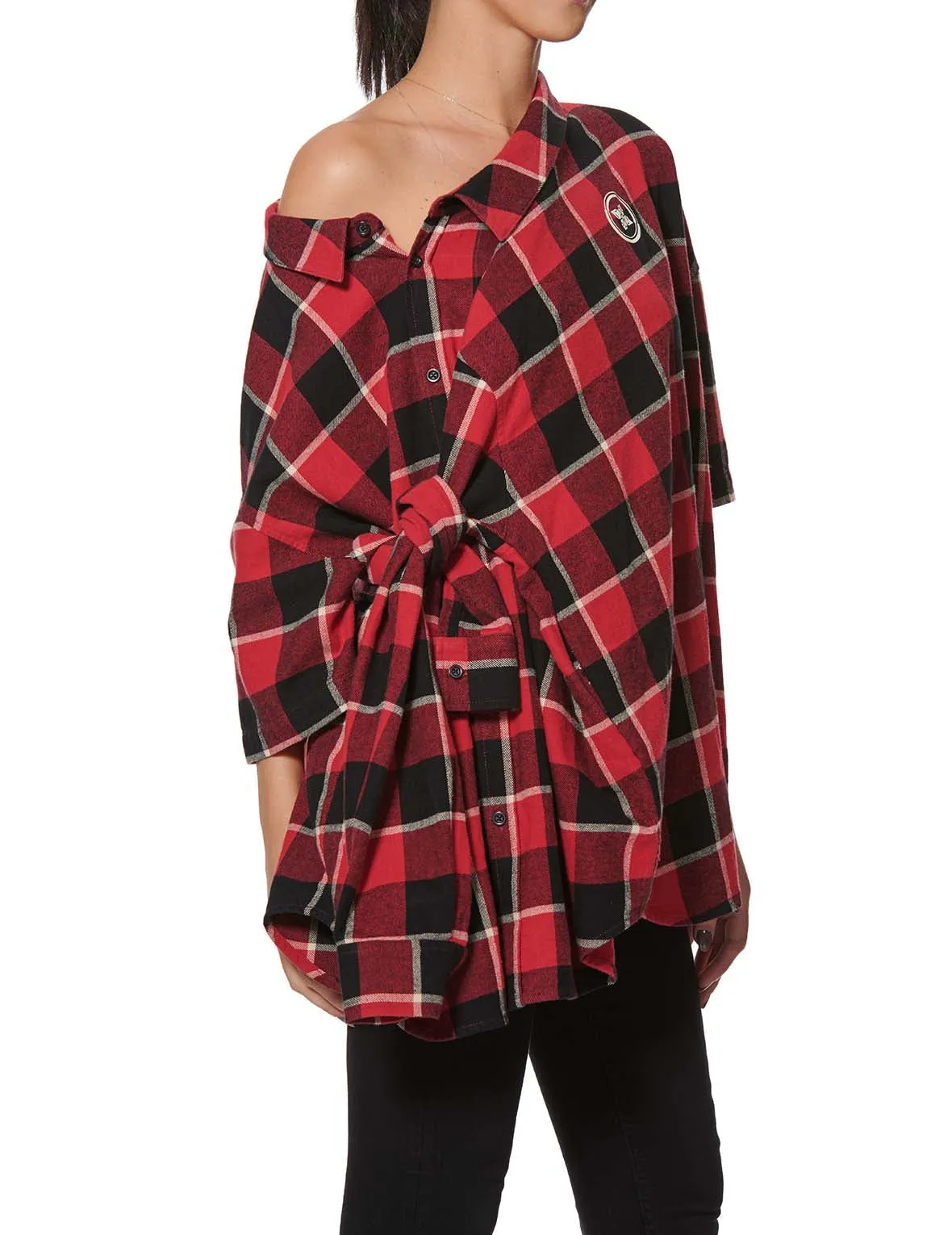 Calligraphy Print Asymmetric Flannel Shirt