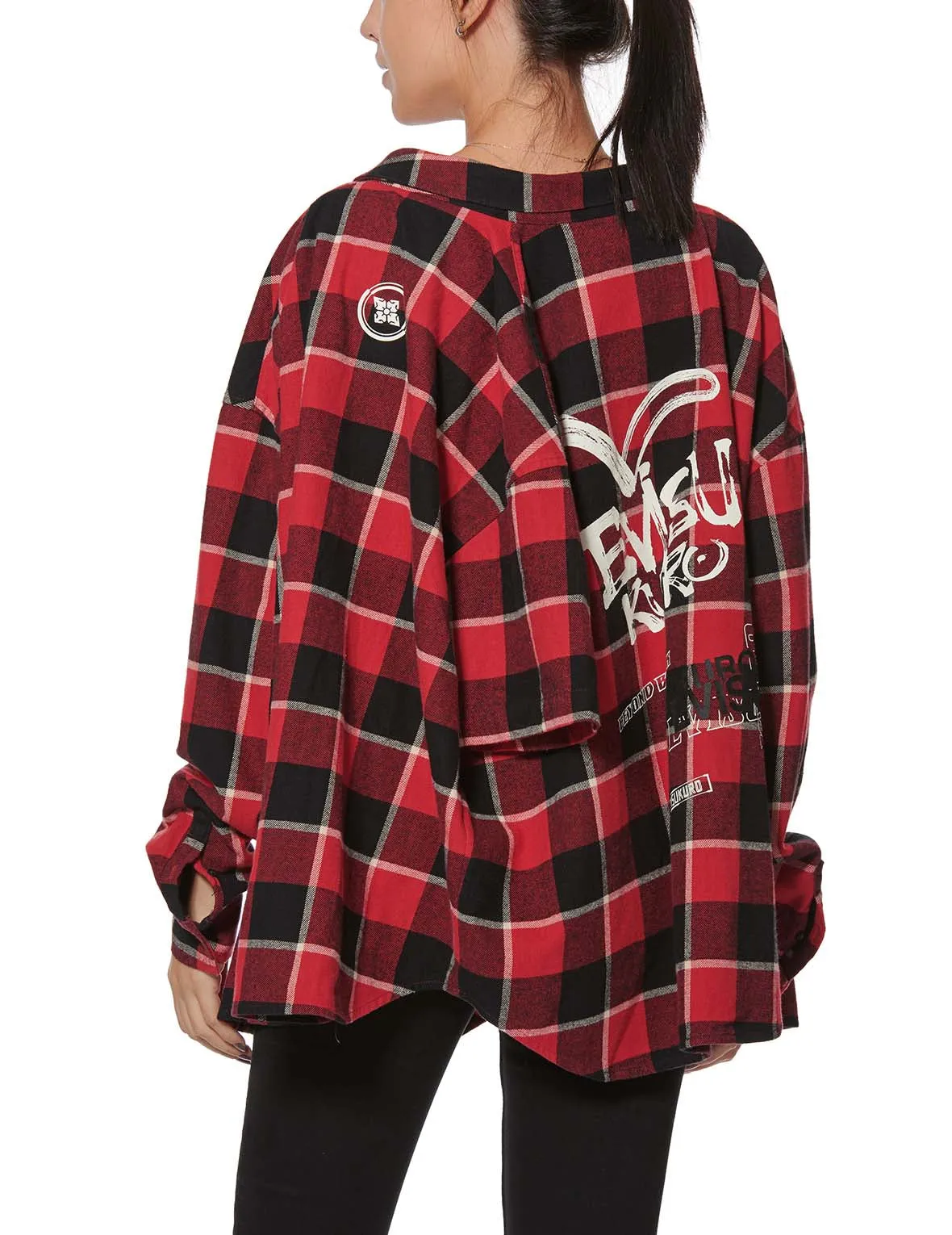 Calligraphy Print Asymmetric Flannel Shirt