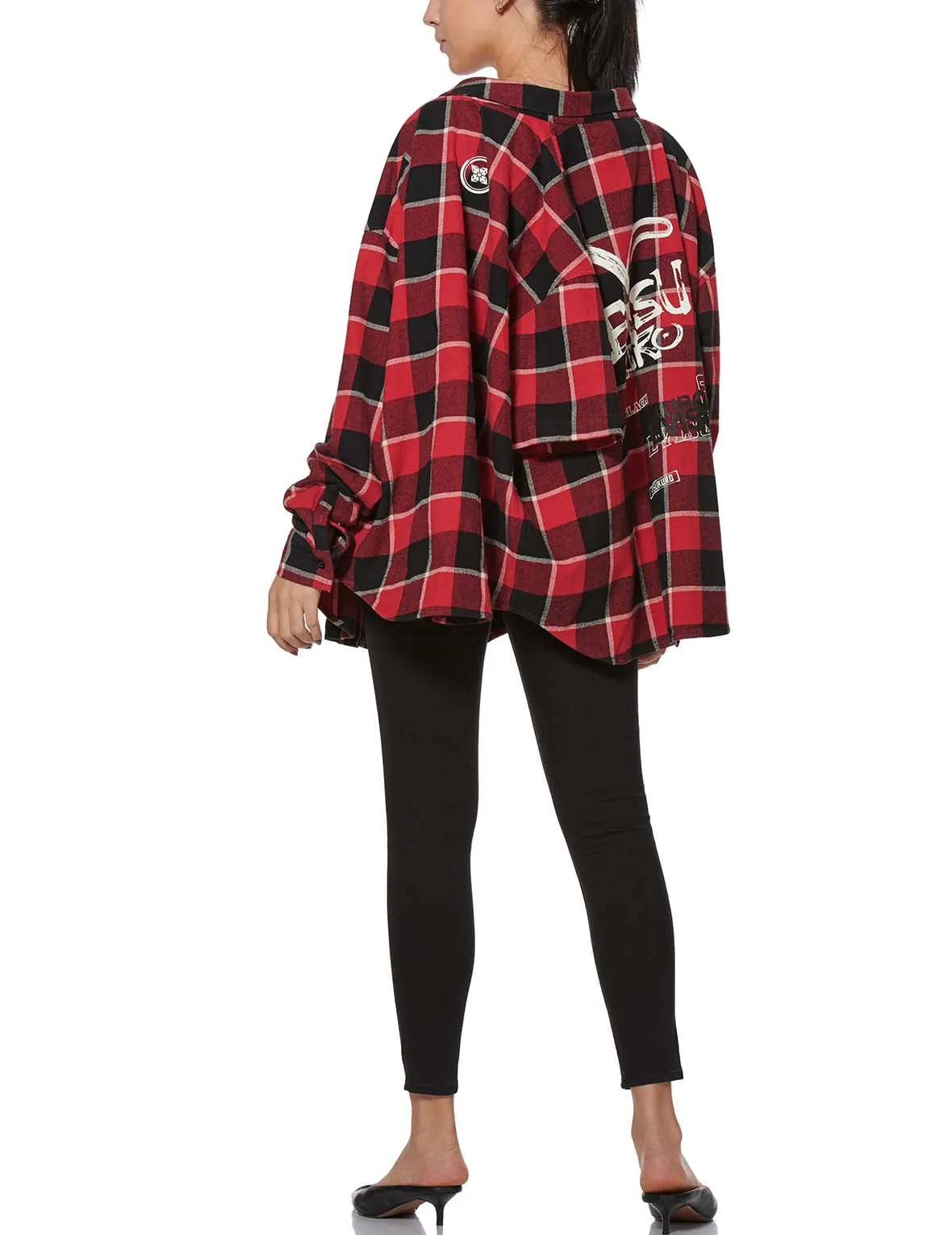 Calligraphy Print Asymmetric Flannel Shirt