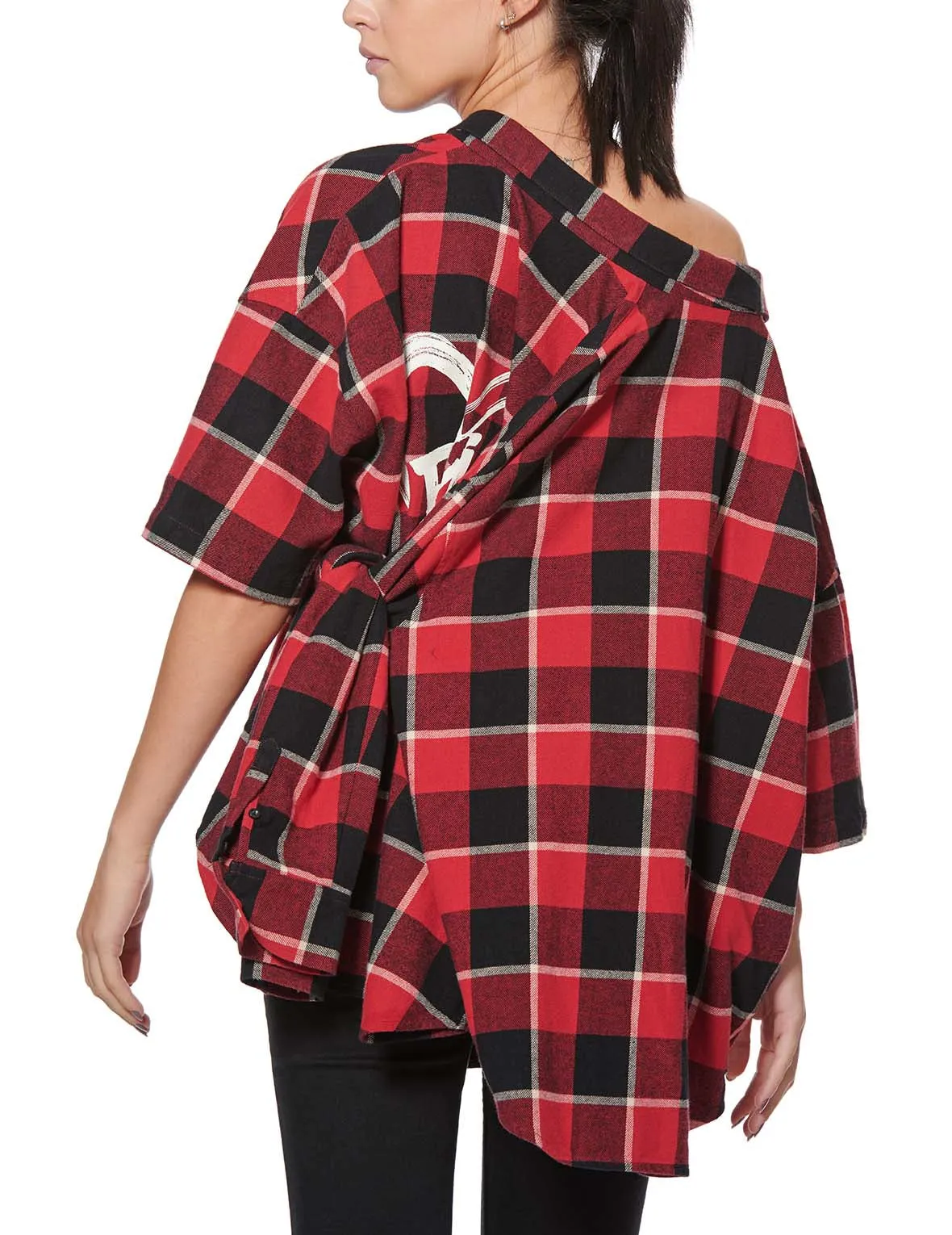 Calligraphy Print Asymmetric Flannel Shirt