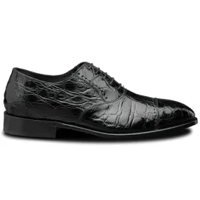 Calzoleria Toscana Black H779 Crocodile Cap Toe Oxfords