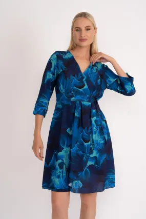 Carly Knee Length Dress in Navy Print