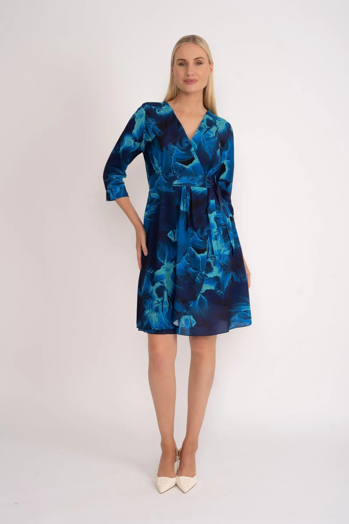 Carly Knee Length Dress in Navy Print