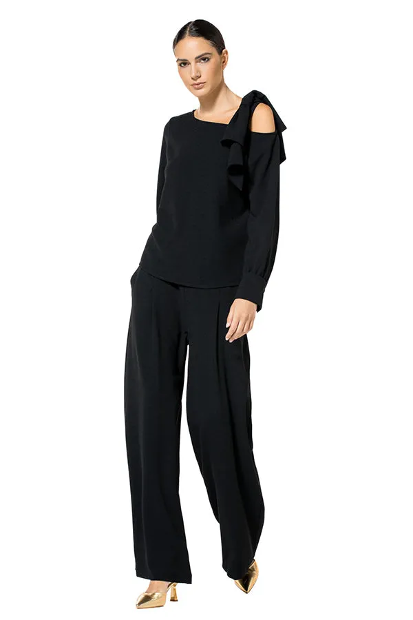 Caroline Biss BLACK WIDE ELASTIC WAIST TROUSERS