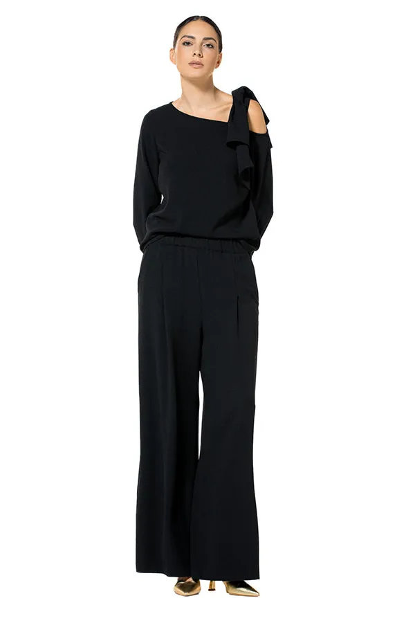 Caroline Biss BLACK WIDE ELASTIC WAIST TROUSERS