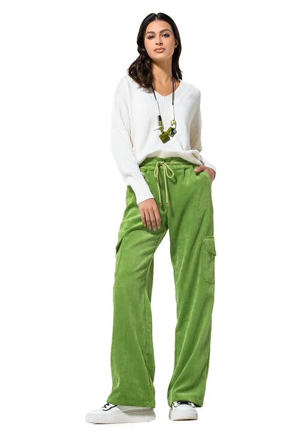 Caroline Biss GREEN STRAIGHT-FITTING CORDUROY TROUSERS