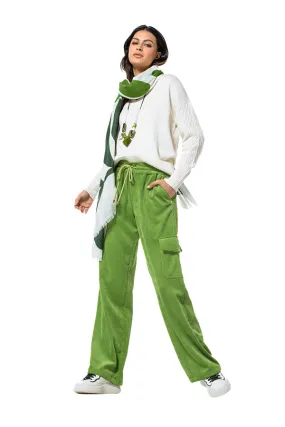 Caroline Biss GREEN STRAIGHT-FITTING CORDUROY TROUSERS