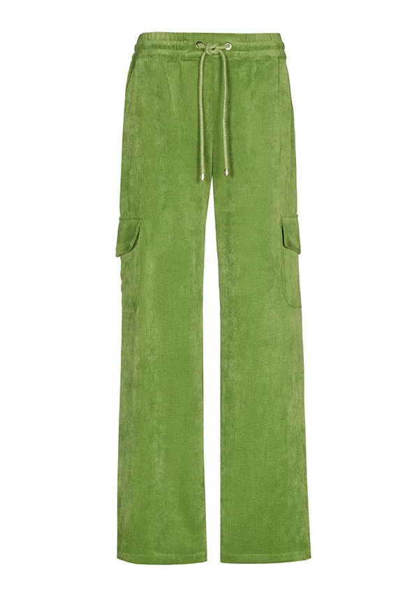 Caroline Biss GREEN STRAIGHT-FITTING CORDUROY TROUSERS