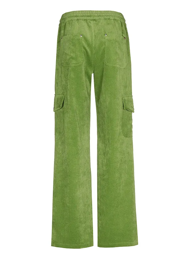 Caroline Biss GREEN STRAIGHT-FITTING CORDUROY TROUSERS