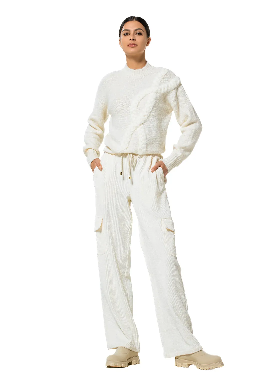 Caroline Biss WHITE STRAIGHT-FITTING CORDUROY TROUSERS