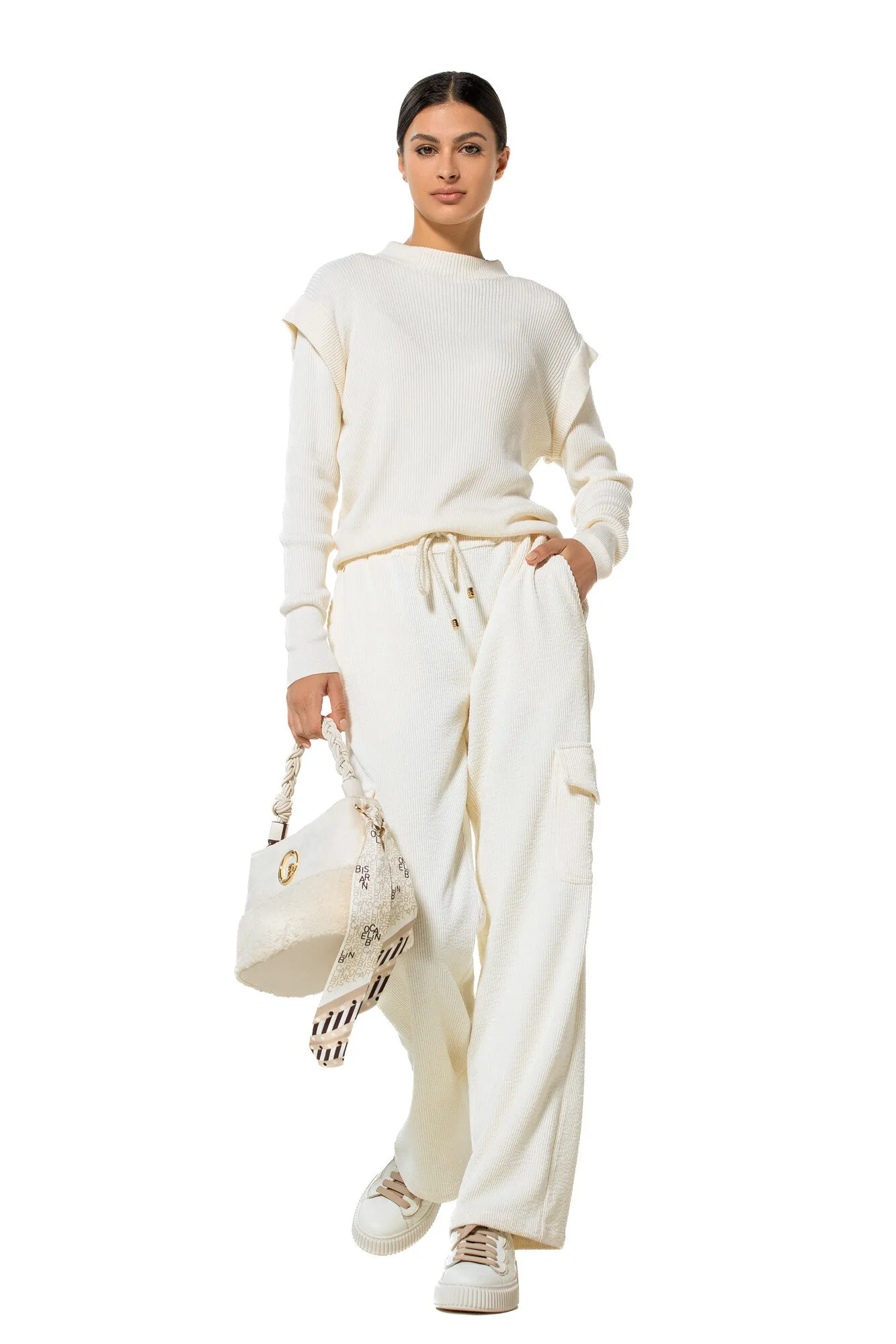 Caroline Biss WHITE STRAIGHT-FITTING CORDUROY TROUSERS