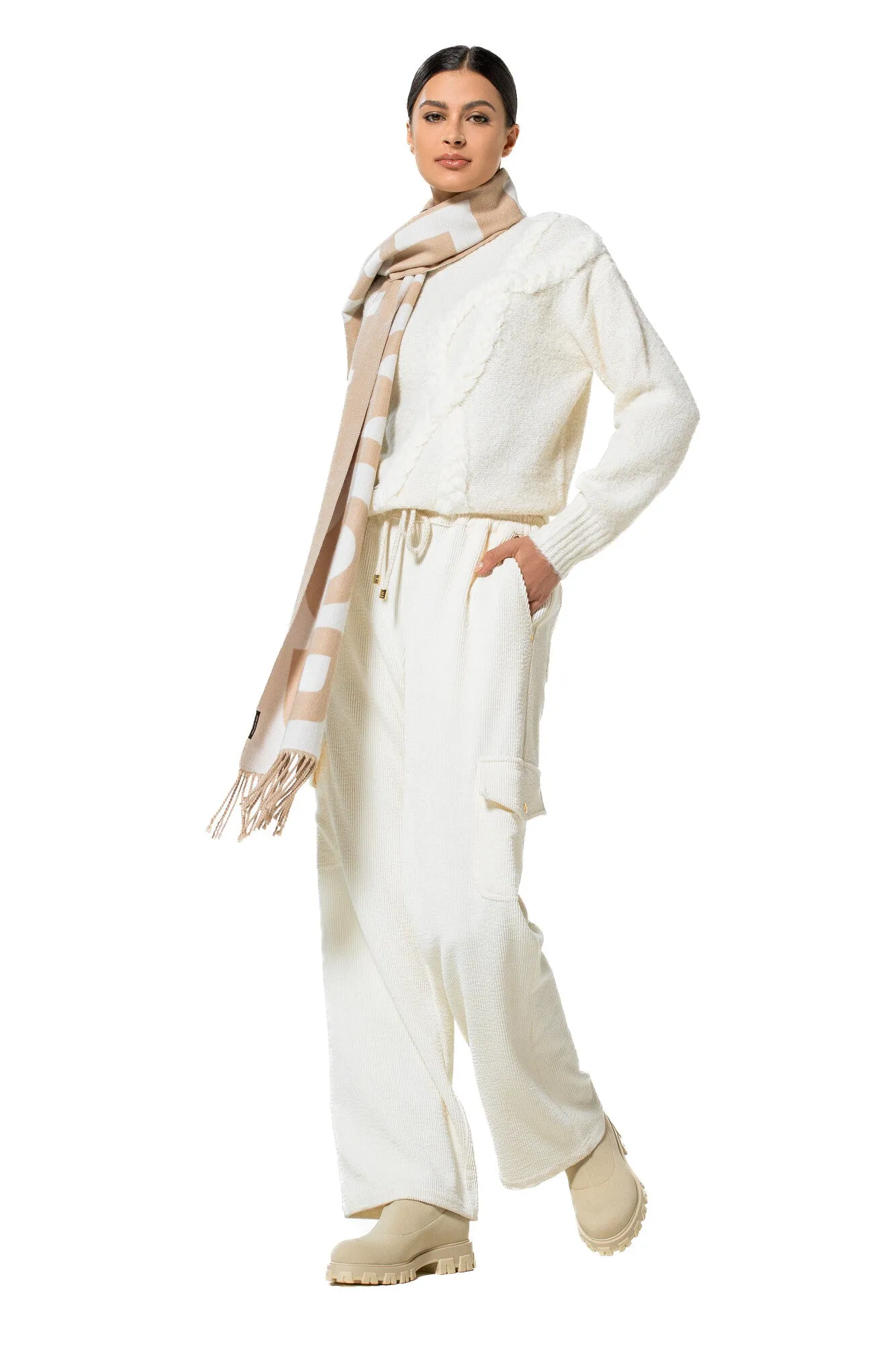 Caroline Biss WHITE STRAIGHT-FITTING CORDUROY TROUSERS