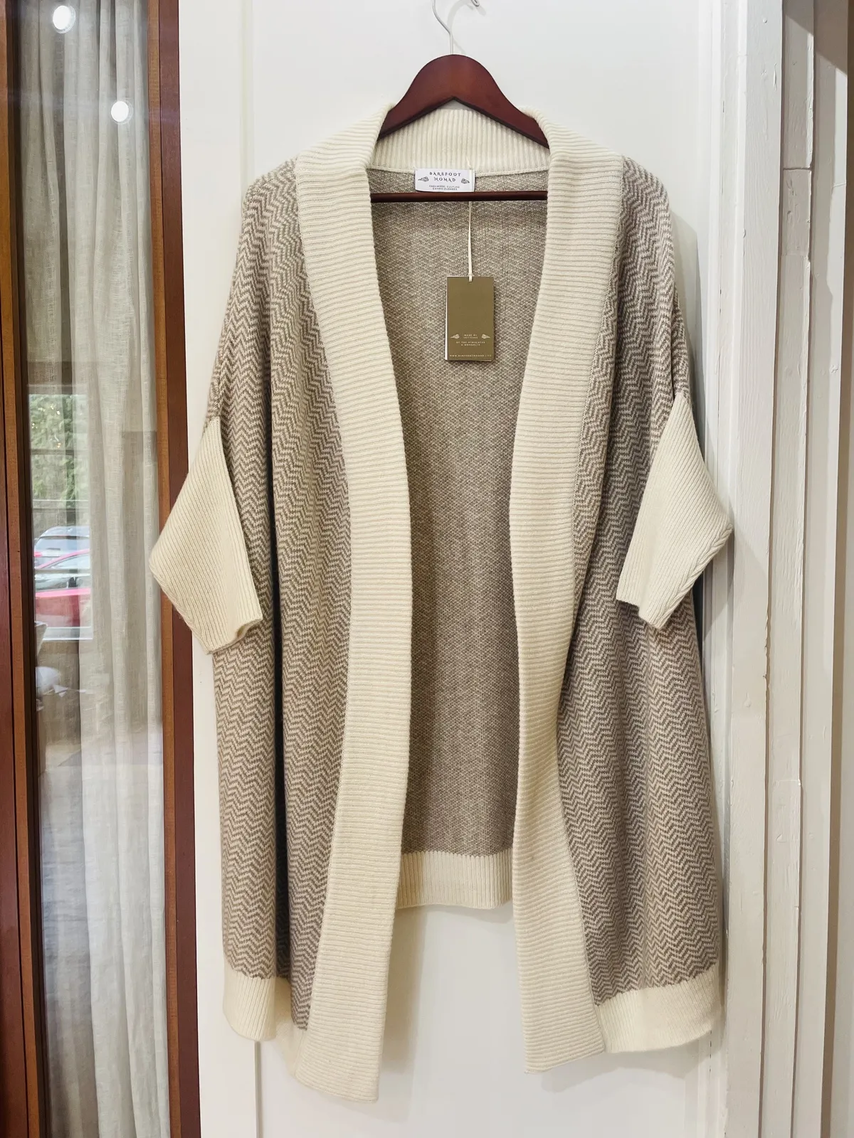 Cashmere Yogi Coat in Eco Taupe/White Herringbone