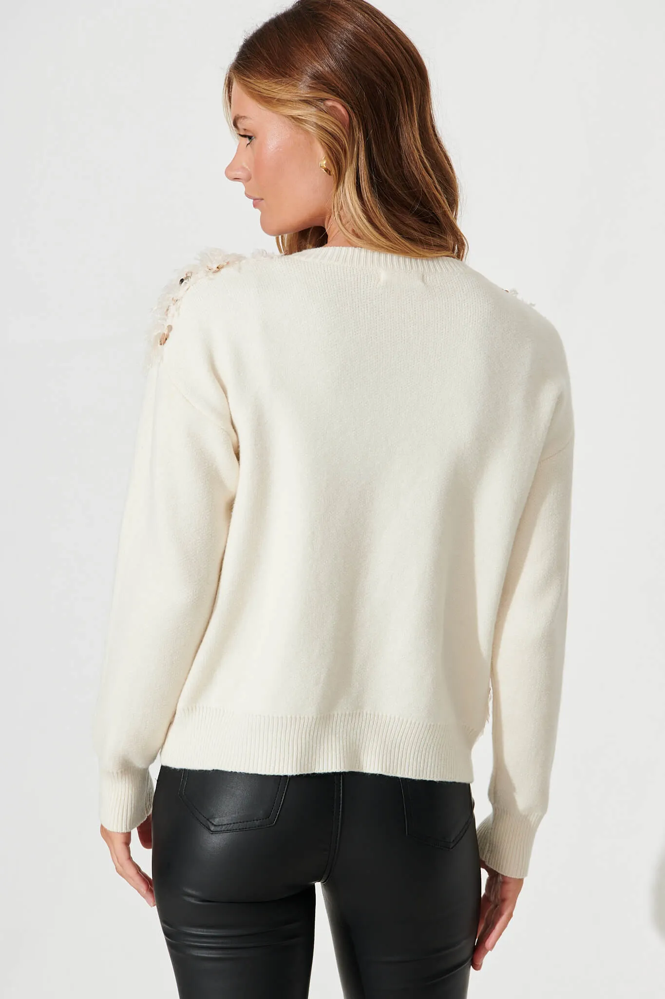 Cento Knit In Cream With Fluffy Sequin Wool Blend