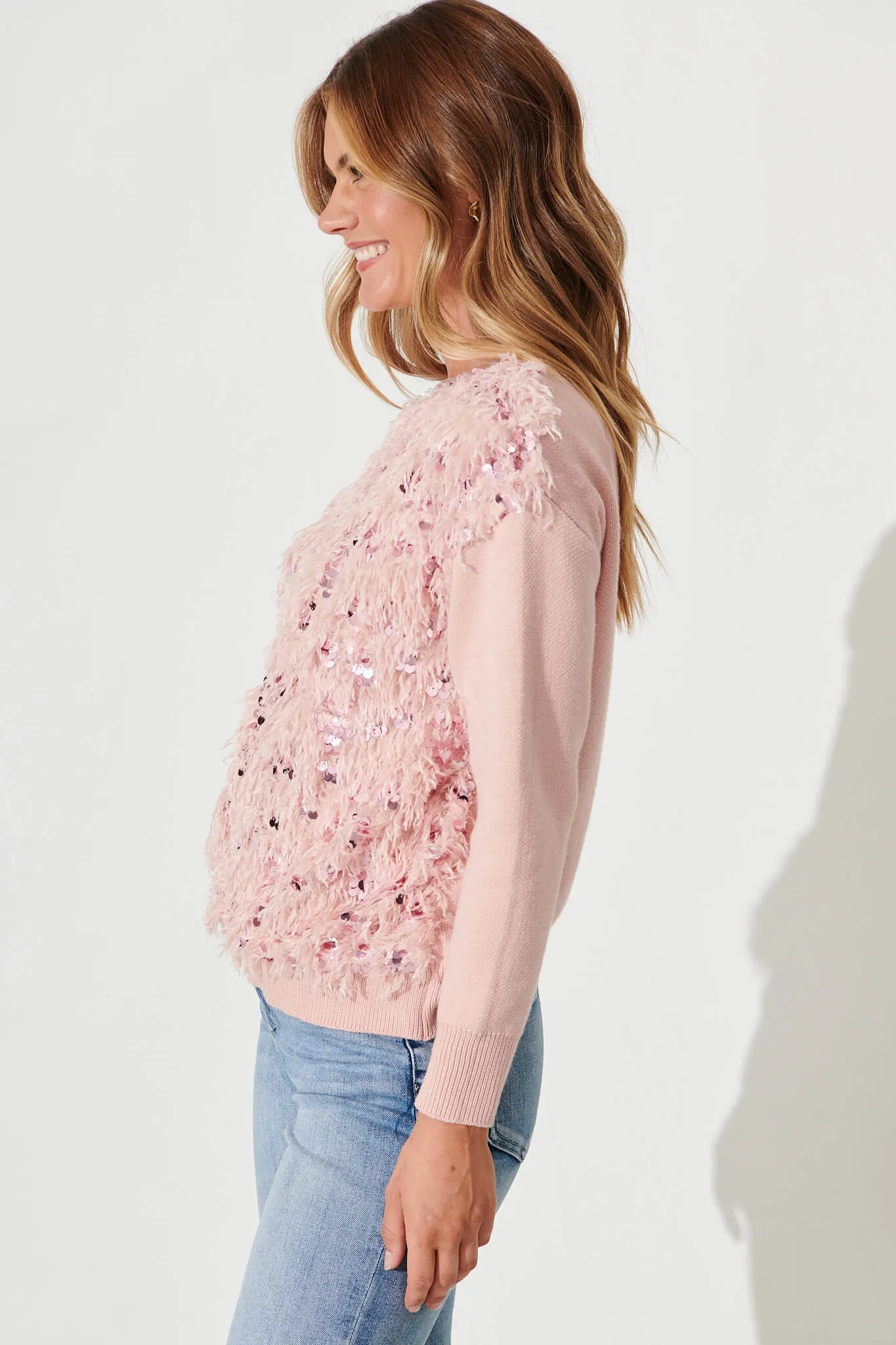 Cento Knit In Pink With Fluffy Sequin Wool Blend