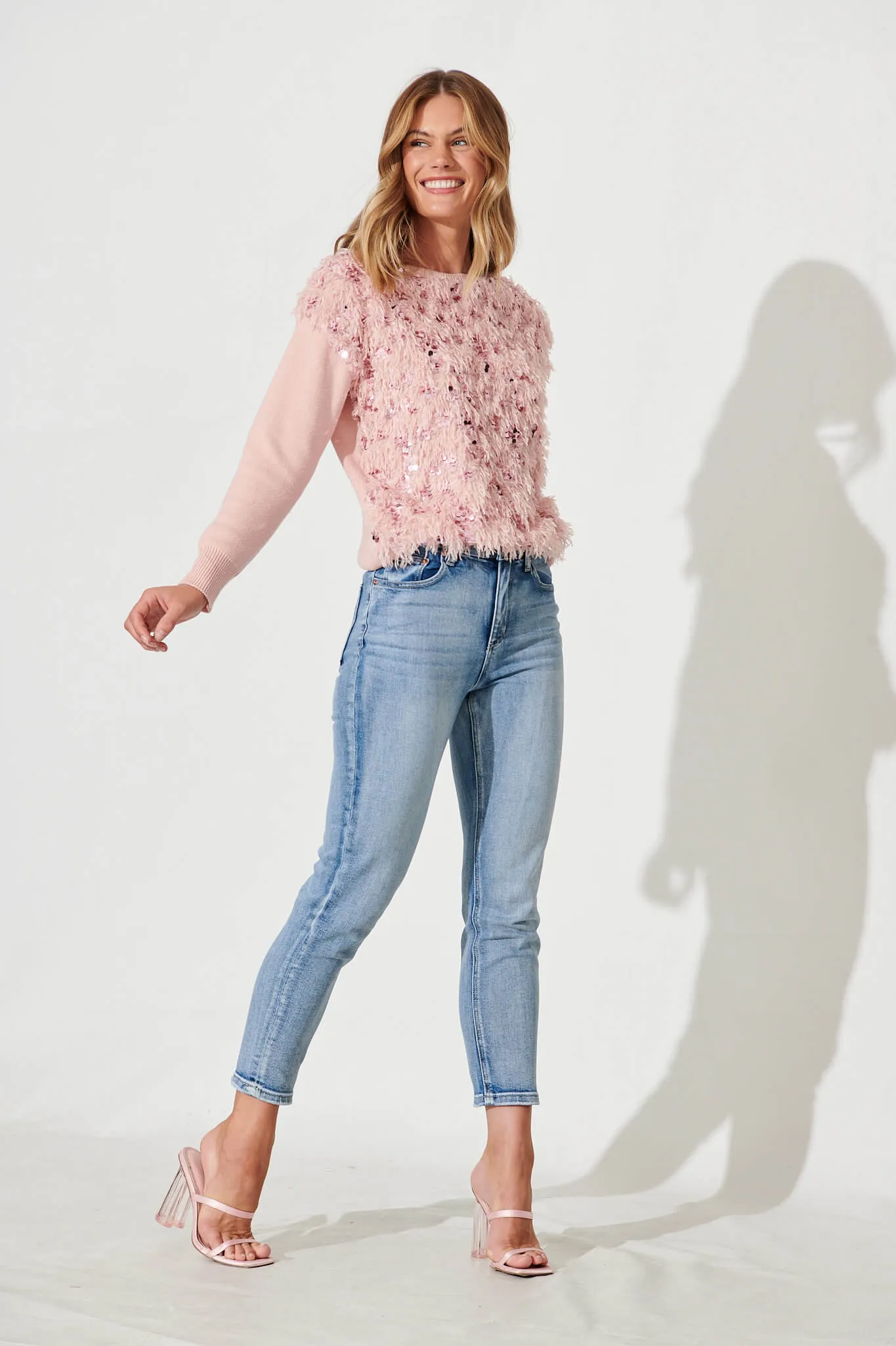 Cento Knit In Pink With Fluffy Sequin Wool Blend