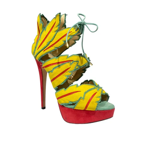 CHARLOTTE OLYMPIA multicolour tropical style suede platform heels