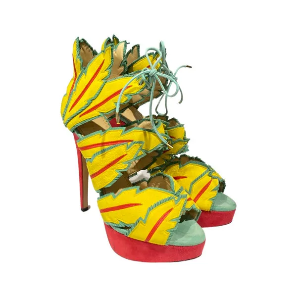 CHARLOTTE OLYMPIA multicolour tropical style suede platform heels