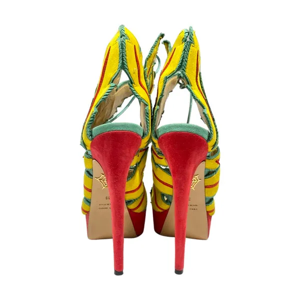 CHARLOTTE OLYMPIA multicolour tropical style suede platform heels