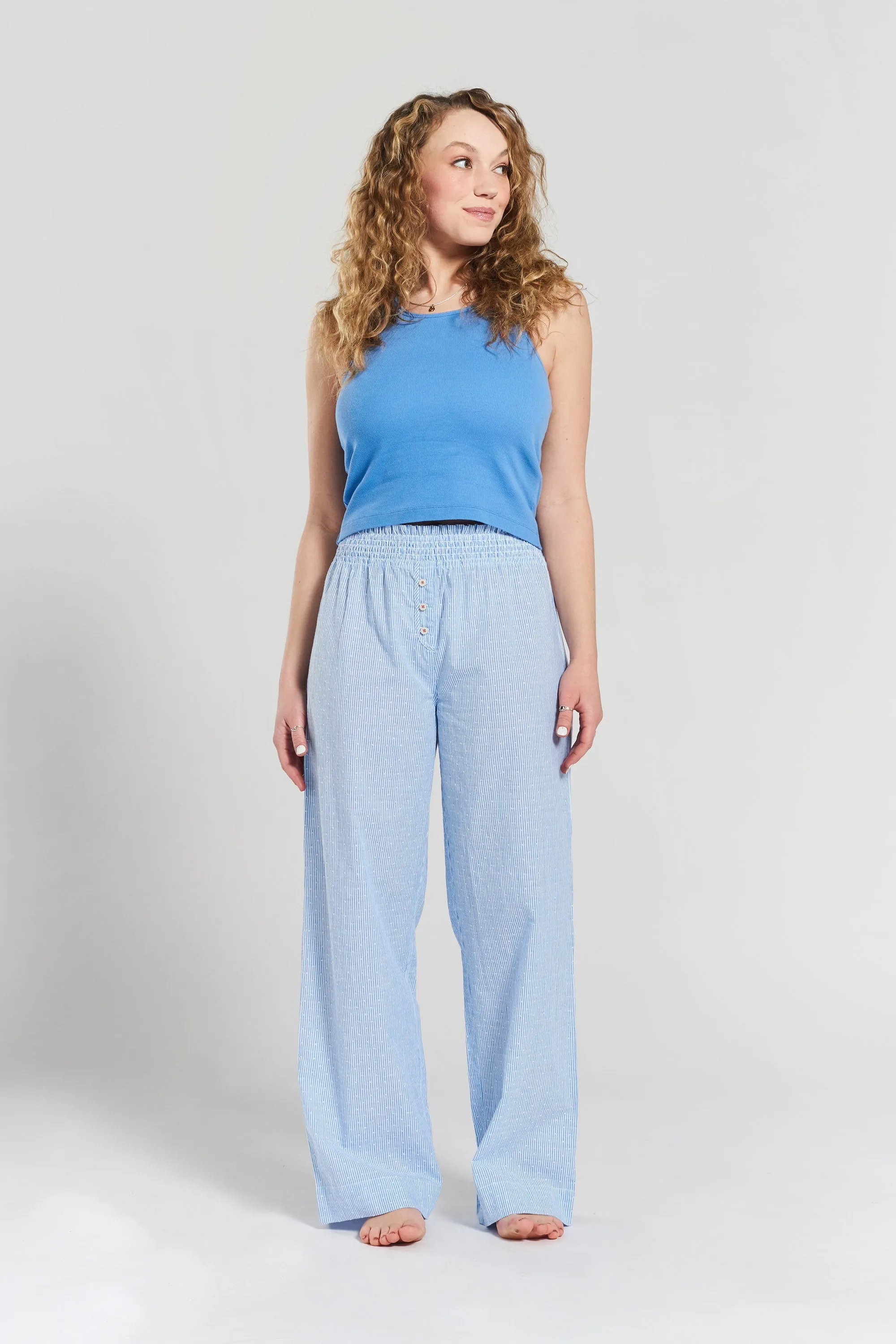 Chicory striped woven-cotton pyjama trousers - Mountain Blue