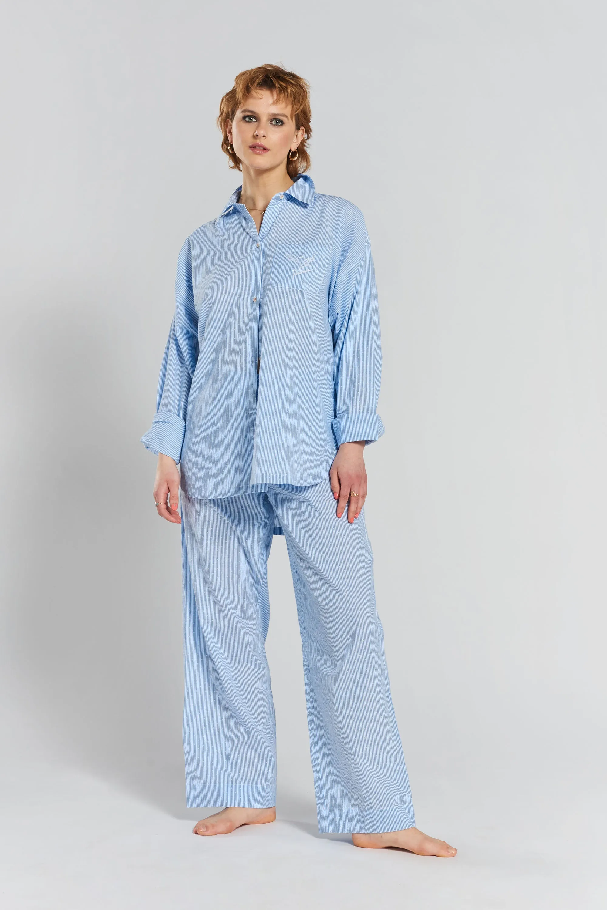 Chicory striped woven-cotton pyjama trousers - Mountain Blue