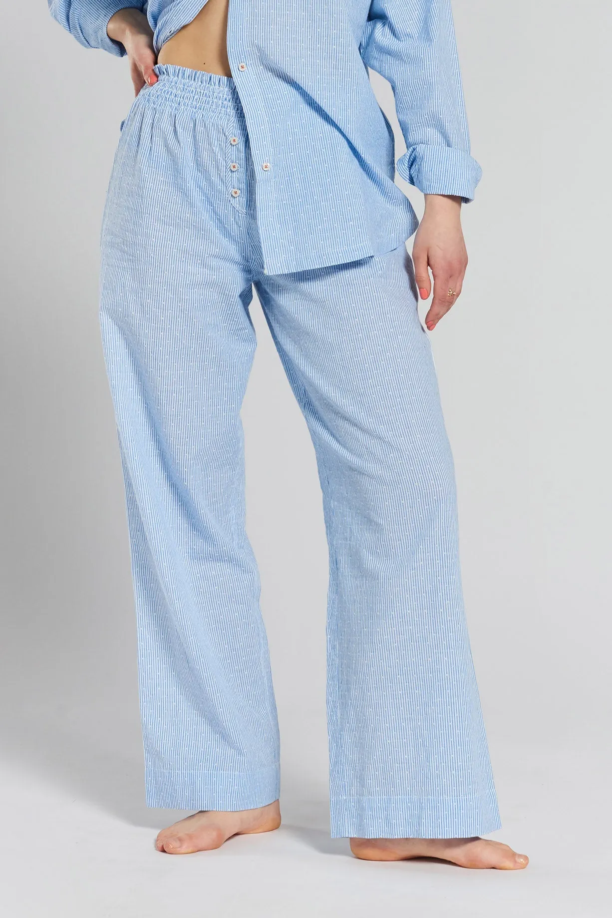 Chicory striped woven-cotton pyjama trousers - Mountain Blue