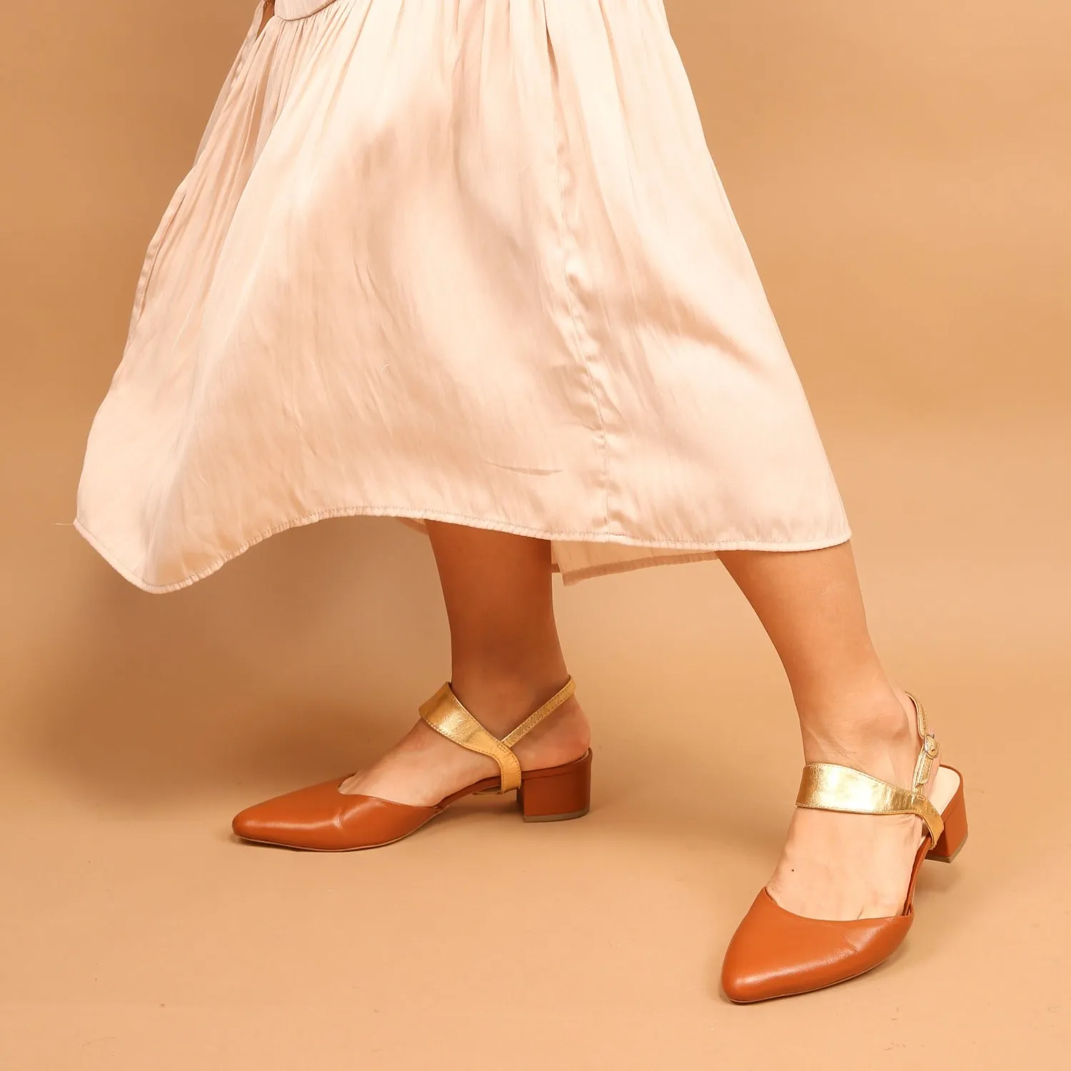 Cognac Slide + Gold Elsie