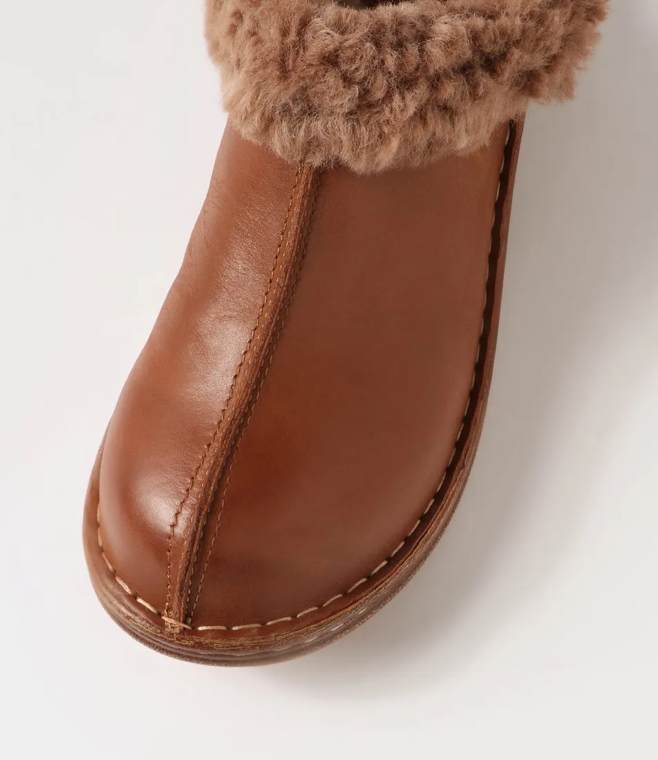 COLORADO Nassie Dark Tan Leather Fur Heels