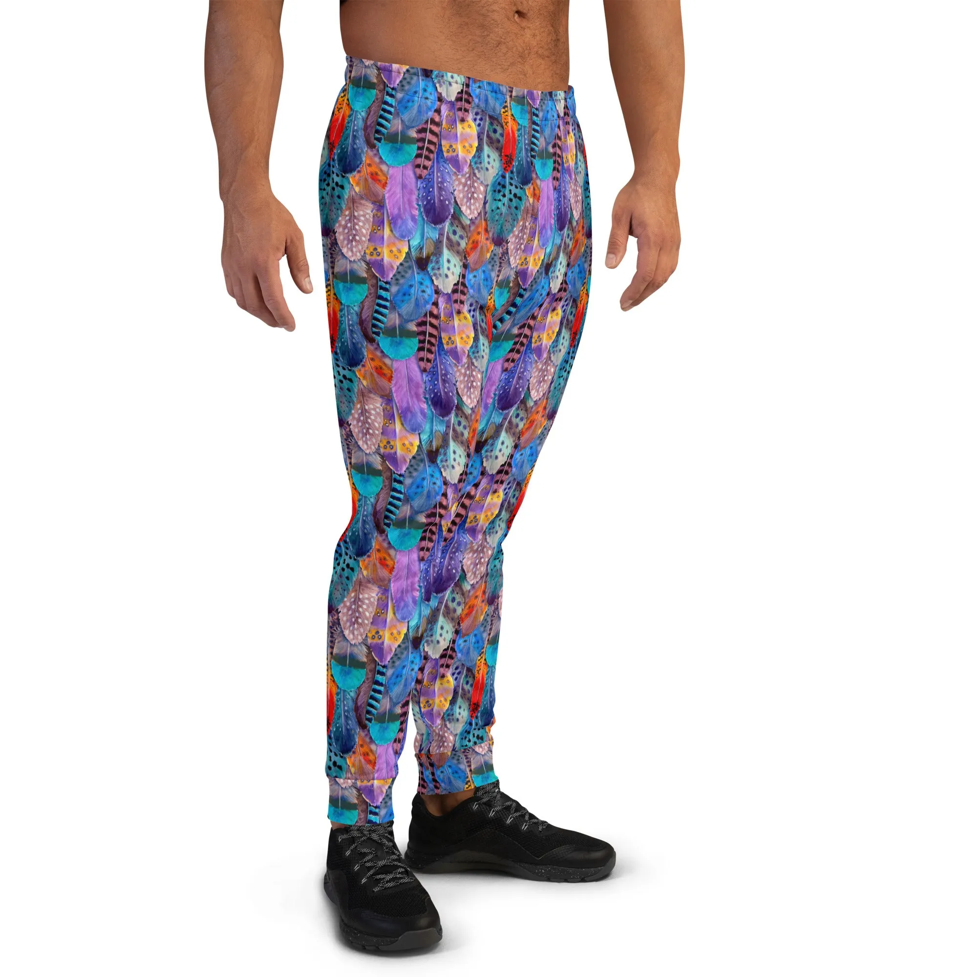 Colorful Feathers Print Men's Slim Fit Joggers